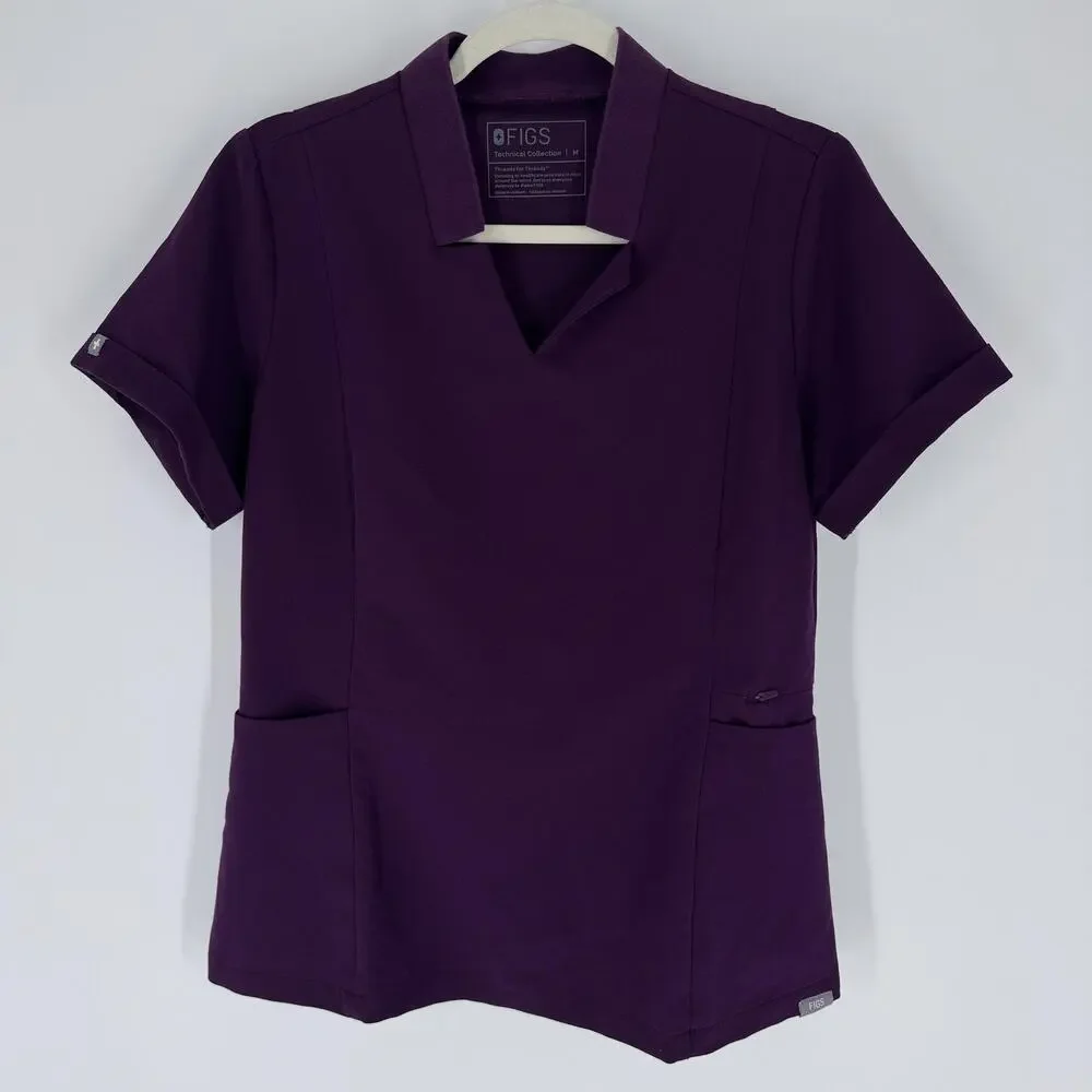 FIGS Scrub Top Womens Medium Purple V-Neck Short Sleeve Pockets Nursing‎ Medical - Picture 2 of 11